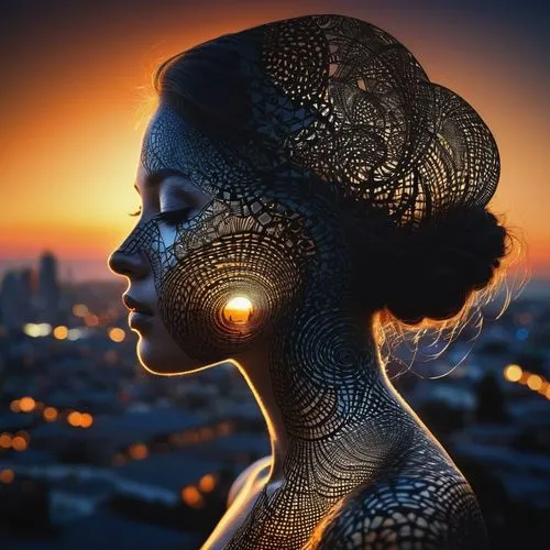 woman sculpture,woman silhouette,silhouette art,world digital painting,fractals art,sunset glow,head woman,fantasy portrait,woman thinking,golden crown,silhouette,digital art,mermaid silhouette,sculptor,sculpt,city ​​portrait,african woman,golden mask,bodypaint,art silhouette,Photography,Artistic Photography,Artistic Photography 11