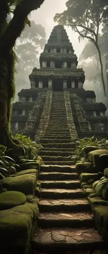 yavin,tikal,palenque,calakmul,ancient city,labyrinthian,amazonica,step pyramid,pakal,azteca,terraced,ziggurat,rathas,aztecas,asian architecture,nalanda,korowai,yasuni,kukulkan,artemis temple,Illustration,Realistic Fantasy,Realistic Fantasy 29