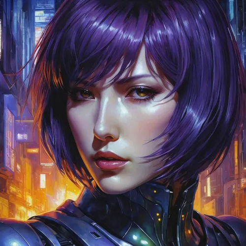 cyberpunk,sci fiction illustration,violet,shepard,la violetta,cg artwork,fantasy portrait,purple,cyborg,violet head elf,ultraviolet,purple wallpaper,gara,fuki,viola,scifi,gentiana,nova,cybernetics,sci fi,Illustration,Realistic Fantasy,Realistic Fantasy 30