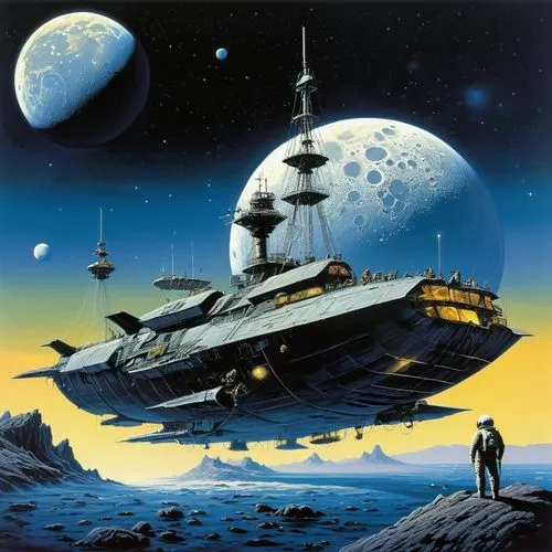 technodrome,spelljammer,mcquarrie,star ship,moonbase,deltha,moebius,space ships,starbase,sci fiction illustration,voyagers,skyship,uncredited,spaceships,space ship,sci fi,valerian,mcquary,sci - fi,starship,Conceptual Art,Sci-Fi,Sci-Fi 21