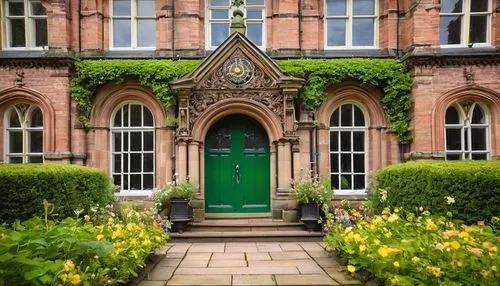 ingestre,garden door,rufford,front door,kiddingly,stranmillis,ploddingly,wilmslow,doorstep,qub,house entrance,dandelion hall,church door,doorway,wightwick,doorways,main door,the threshold of the house,green garden,red brick,Art,Classical Oil Painting,Classical Oil Painting 38