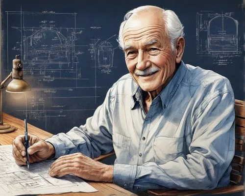 inventor,writing or drawing device,male poses for drawing,structural engineer,medical illustration,sci fiction illustration,elderly man,artist portrait,naval architecture,a carpenter,theoretician physician,electrical engineering,electronic engineering,electrical planning,digital compositing,portrait background,homeopathically,pensioner,an investor,coloring for adults,Unique,Design,Blueprint