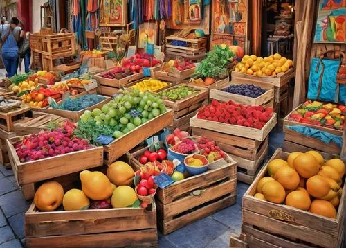 fruit market,fruit stand,fruit stands,fresh fruits,greengrocer,fruits and vegetables,organic fruits,fresh fruit,vegetable market,market stall,crate of fruit,exotic fruits,market vegetables,hippy market,the market,farmer's market,souk,marketplace,farmers market,citrus fruits,Art,Artistic Painting,Artistic Painting 45