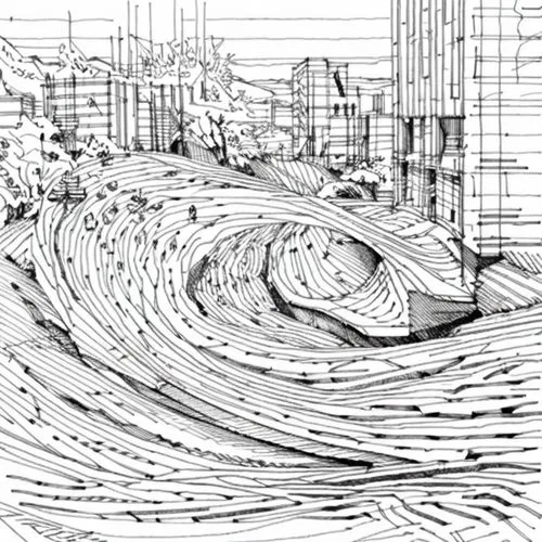 sheet drawing,cross sections,cross-section,landscape plan,line drawing,eco-construction,pen drawing,street plan,wireframe,wireframe graphics,kirrarchitecture,cross section,illustration of a car,sawmil