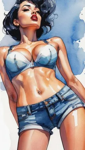 watercolor pin up,palmiotti,brubaker,manara,lilandra,chicana,Illustration,Paper based,Paper Based 07