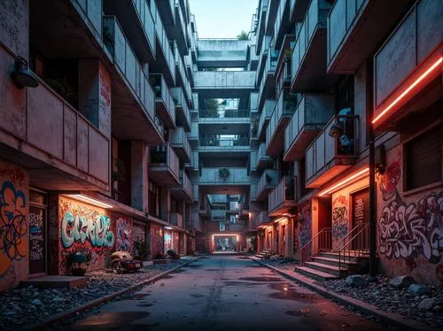 scampia,bahru,urban,cybercity,microdistrict,cyberpunk,cybertown,alleyway,alley,kowloon city,cyberscene,kurilsk,slum,suburb,alleycat,alleyways,dystopian,urbana,3d render,urbanworld