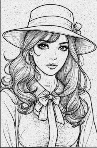 camie,fujiko,straw hat,mono-line line art,the hat-female,comic halftone woman,Design Sketch,Design Sketch,Black and white Comic