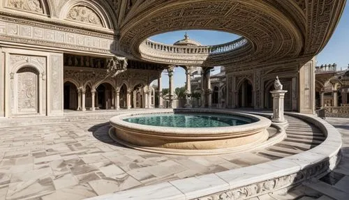 marble palace,floor fountain,water palace,decorative fountains,islamic architectural,alcazar of seville,persian architecture,classical architecture,iranian architecture,spa water fountain,seville,alha