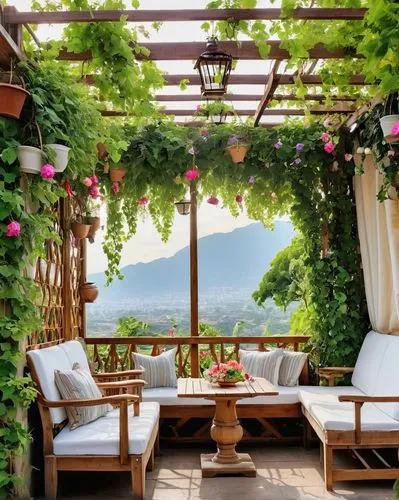 balcony garden,pergola,roof garden,climbing garden,roof terrace,hanging plants,flowering vines,terrace,cabana,outdoor table,veranda,garden decor,hanging geraniums,garden bench,paris balcony,outdoor table and chairs,garden fence,floral corner,hanging plant,wine-growing area,Conceptual Art,Daily,Daily 11