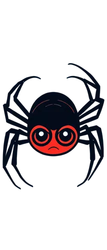 Spider, outline drawing, cartoon style, black lines, simple body, eight legs, big eyes, red spots, web pattern, subtle shading, soft gradient, flat color, 2D illustration, low poly, minimalist design.