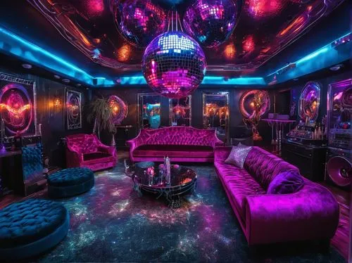 ufo interior,spaceship interior,nightclub,great room,limo,baoli,ornate room,vip,neon cocktails,playroom,piano bar,luxe,spaceland,opulently,opulent,disco,opulence,blue room,dinsmoor,disco ball,Illustration,Realistic Fantasy,Realistic Fantasy 47