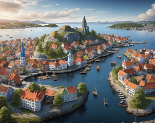 Design a fantasy world where Stavanger's landmarks come to life.,hanseatic city,scandinavia,trondheim,bergen,norway nok,denmark,norway,norway coast,norway island,aurajoki,christianshavn,scandinavian,b