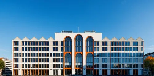 an office building with orange and blue trim,architekten,undersecretariat,fachhochschule,kempinski,klinikum,fachhochschulen,Photography,General,Realistic