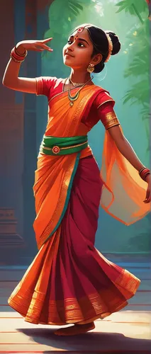 Write a heartwarming story about a young girl learning traditional Indian dance from her grandmother.,ethnic dancer,kerala,jaya,indian art,diwali banner,radha,sari,kandyan dance,tamil culture,pongal,s