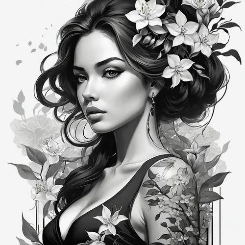 fashion illustration,flora,magnolia,beautiful girl with flowers,floral,fashion vector,rose flower illustration,fantasy portrait,girl in flowers,floral wreath,digital painting,floral background,flower girl,digital illustration,flower illustrative,magnolias,vintage floral,jasmine blossom,vector illustration,widow flower,Conceptual Art,Fantasy,Fantasy 12