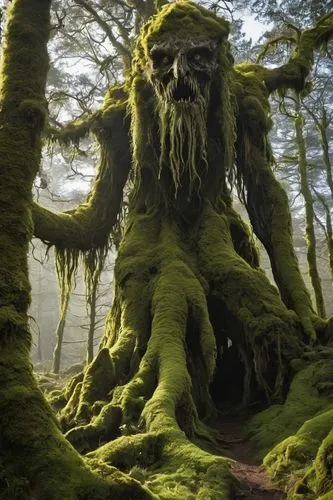 treebeard,fangorn,radagast,mirkwood,ent,greenman,druidic,ents,tree man,creepy tree,forest man,mossy,cernunnos,gnarled,treepeople,druidism,ignagni,woodcreepers,tree moss,kashyyyk,Illustration,American Style,American Style 04