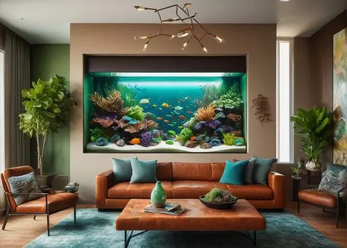 fish tank,modern decor,aquarium,coral reef,contemporary decor,reef tank,apartment lounge,underwater oasis,aquarium inhabitants,aquariums,hotel lobby,tropical fish,livingroom,underwater landscape,interior design,living room,underwater background,seaquarium,gournay,luxury home interior,Conceptual Art,Oil color,Oil Color 06