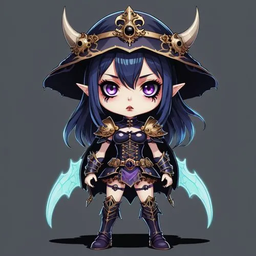 2d front sprite of a gothic colored spooky evil soldier anime goddess monster, transparent background,an adorable anime girl dressed as a witch,asagi,morag,witch's hat icon,ayra,chibi girl,yuel,Illust