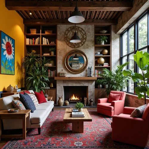 mid century modern,sitting room,living room,livingroom,loft,fire place,contemporary decor,mid century,fireplaces,fireplace,apartment lounge,interior decor,home interior,interior design,mid century house,modern decor,family room,interiors,chaise lounge,great room