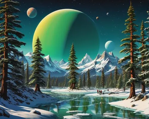 ice planet,alien planet,lunar landscape,futuristic landscape,the northern lights,fantasy picture,Conceptual Art,Sci-Fi,Sci-Fi 20