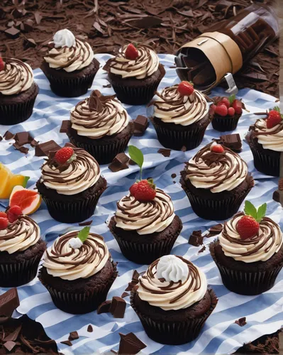 Imagine a peaceful picnic scene with chocolate cupcakes,cupcake tray,chocolate cupcakes,cupcake pan,cupcakes,cup cakes,chocolate cupcake,mini chocolate cakes,cream cup cakes,cup cake,cupcake backgroun