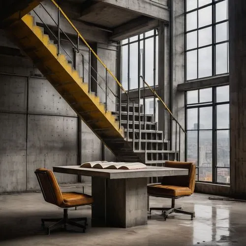 minotti,modern office,loft,steel stairs,empty factory,stairwell,empty interior,vitra,offices,staircases,lofts,bauhaus,midcentury,industrial landscape,industrial hall,desks,staircase,industrial,stairwells,industrial design,Art,Artistic Painting,Artistic Painting 05