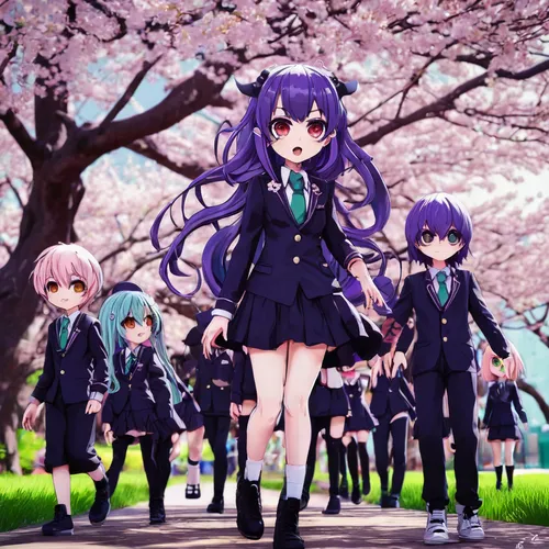 yuki nagato sos brigade,chidori is the cherry blossoms,japanese sakura background,sakura background,spring background,the cherry blossoms,violet family,purple wallpaper,sakura flowers,anime japanese clothing,naginatajutsu,sakura blossoms,flower background,sakura trees,cherry blossoms,sea of flowers,april fools day background,cherry petals,anime 3d,blossoms,Illustration,Realistic Fantasy,Realistic Fantasy 47