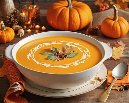 Describe a cozy fall evening by the fire, enjoying a warm bowl of pumpkin cream soup.,pumpkin soup,cream of pumpkin soup,vichyssoise,carrot and red lentil soup,pumpkin pie spice,bisque,pumpkin autumn,