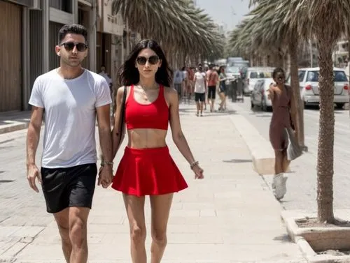 tel aviv,aviv,man in red dress,venice beach,larnaca,formentera,beach walk,jerba,fremantle,tirtzu,aboutrika,emeraude,promenading,turistas,ierapetra,walking,strolling,marseillan,red skirt,tunisien