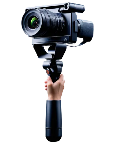 Video camera, copyright symbol, watermark, screen display, black background, modern design, sleek lines, metallic body, lens focus, recording indicator, LED light, ergonomic grip, dynamic composition,