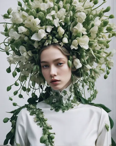 girl in a wreath,blooming wreath,gypsophila,spring crown,wreath of flowers,flower hat,white chrysanthemums,girl in flowers,flower arranging,laurel wreath,bouquet of flowers,floral wreath,flower girl,floral design,with a bouquet of flowers,alyssum,flora,beautiful girl with flowers,flower wreath,flower crown of christ,Photography,Fashion Photography,Fashion Photography 05