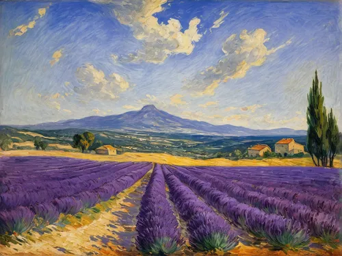 lavender field,la violetta,lavender fields,provence,purple landscape,valensole,lavendar,lavender cultivation,tuscan,cultivated field,lavandula,campagna,the lavender flower,french lavender,lavenders,lavander,farm landscape,agricultural,landscape,panoramic landscape,Art,Classical Oil Painting,Classical Oil Painting 08