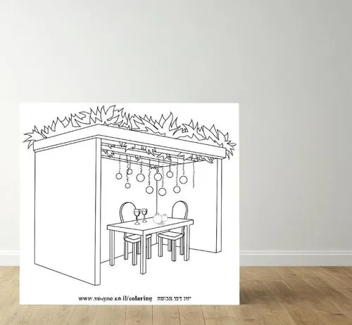 this art print shows a dining table surrounded by chairs,wooden mockup,orchestrion,ice cream stand,advent calendar printable,children's playhouse,gazebos