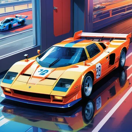 porsche 917,lemans,ford gt 2020,oreca,gulf,trullemans,Illustration,Japanese style,Japanese Style 03