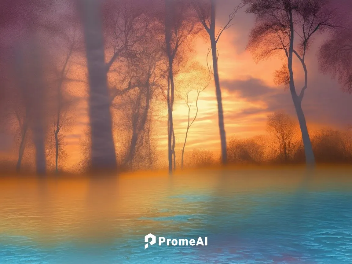 Beautiful pregnancy young womaan full nude very exotic and misty skyll ,a sunset that is reflecting the light of trees,virtual landscape,waterscape,swamps,thermal spring,fantasy landscape,landscape ba