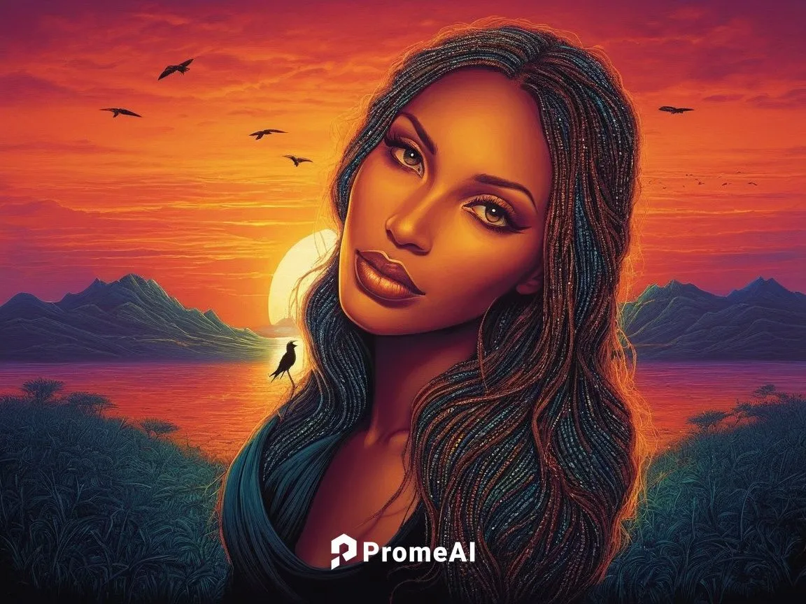 sunset at africa,fly birds,azilah,kim,monifa,portrait background,fantasy portrait,mona lisa,kelefa,dusk background,world digital painting,bey,monalisa,tidal,digital art,tropico,digital painting,digita