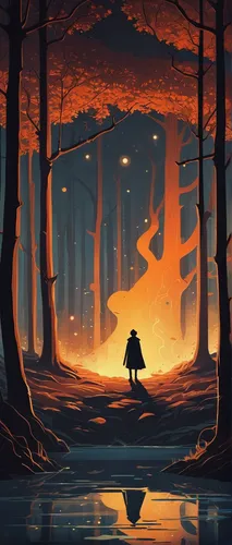 campfire,cg artwork,the wanderer,silhouette art,wanderer,the forest,forest,dusk,fire background,forest walk,forest background,forest of dreams,forest fire,darth vader,the woods,the forests,art background,would a background,in the forest,forest landscape,Illustration,Vector,Vector 05