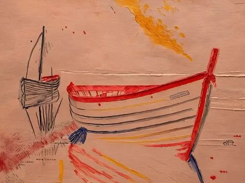 Passion Sexy Painting ,Naked Woman  Abstract Body Art Oil Painting,a drawing of a boat and a sailboat on the beach,red sail,claes,sailboard,coble,kippenberger,sailboat,Illustration,Paper based,Paper B