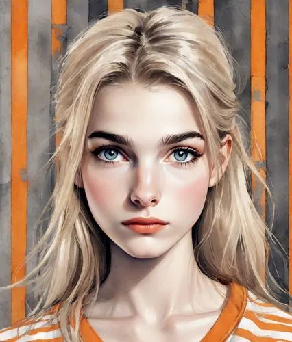 clementine,orange,girl portrait,digital painting,rust-orange,orange color,portrait of a girl,portrait background,vector girl,piper,world digital painting,digital art,orange eyes,fantasy portrait,rosa ' amber cover,blond girl,illustrator,edit icon,blonde girl,aperol,Digital Art,Watercolor