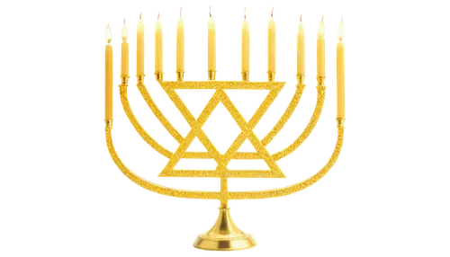 Menorah, Hanukkah candles, golden lit, festive atmosphere, Jewish holiday, star of David, Hebrew letters, shiny metal, intricate design, soft warm lighting, 3/4 composition, shallow depth of field, vi