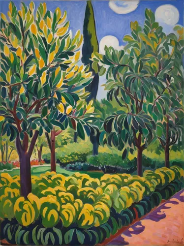 fruit fields,olive grove,braque du bourbonnais,palma trees,lemon tree,fruit trees,braque francais,fruit tree,braque saint-germain,orange tree,frutti di bosco,palm pasture,vegetables landscape,banana trees,mirabelle tree,gardens,arboretum,farm landscape,magnolia trees,tangerine tree,Art,Artistic Painting,Artistic Painting 40