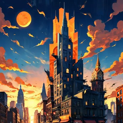 cityscape,fantasy city,evening city,city skyline,colorful city,metropolis,dusk background,sky city,skycraper,skyscraper town,skyscrapers,city panorama,city corner,sky apartment,the city,city view,cloudstreet,dusk,city scape,kinkade,Unique,Design,Character Design