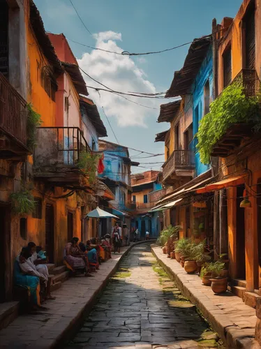 kathmandu,souk,narrow street,bukchon,world digital painting,old city,nepal,cusco,stone town,fethiye,istanbul,old town,hoian,turkey,medieval street,old quarter,wooden houses,old havana,istanbul city,street scene,Conceptual Art,Oil color,Oil Color 11