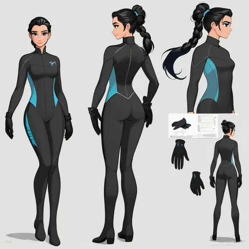 wetsuit,turnarounds,concept art,vector girl,wetsuits,mermaid vectors,suyin,drysuit,comic character,development concept,character animation,catsuits,xeelee,widowmaker,vayne,cel shading,redesigned,asami,blackfire,sprint woman,Unique,Design,Character Design