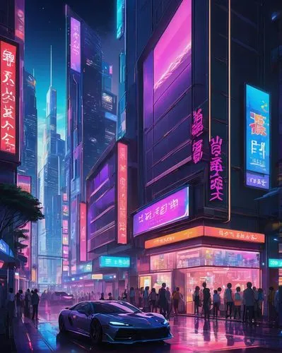 cybercity,shinjuku,cyberpunk,tokyo city,shanghai,tokyo,colorful city,guangzhou,cityscape,neon arrows,kowloon,neons,cyberscene,futuristic,urban,cybertown,akiba,mongkok,city corner,fantasy city,Illustration,Japanese style,Japanese Style 03