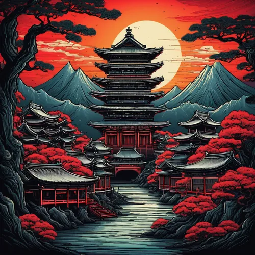 kyoto,japan landscape,japan,japanese shrine,samurai,tsukemono,japanese art,japanese background,japanese icons,asian architecture,japanese garden,chinese temple,temples,japanese zen garden,fuji,bonsai,japanese-style room,japanese,japanese waves,japan garden,Illustration,Realistic Fantasy,Realistic Fantasy 25