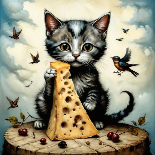 catano,cat tree of life,catterson,kittelsen,cat cartoon,gourmand,Illustration,Realistic Fantasy,Realistic Fantasy 34