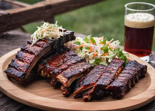 A rustic barbecue joint by the prairie offers smoky ribs and tangy coleslaw.,beef ribs,barbecued pork ribs,pork ribs,spare ribs,ribs,short ribs,ribs side,ribs front,barbecue sauce,leaf ribs,bone-in ri