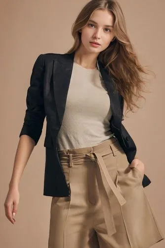 menswear for women,khaki,pencil skirt,khaki pants,bolero jacket,skirt,plus-size model,female model,women's clothing,neutral color,modeling,women clothes,model,vogue,suit trousers,elegant,brown fabric,women fashion,tennis skirt,modelling,Female,Eastern Europeans,Wavy,Youth adult,M,Confidence,Underwear,Pure Color,Light Pink