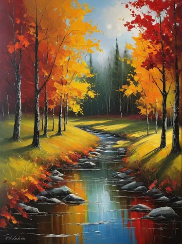 autumn landscape,fall landscape,autumn forest,forest landscape,river landscape,oil painting on canvas,autumn background,autumn trees,autumn idyll,autumn scenery,autumn theme,oil painting,brook landscape,painting technique,oil on canvas,the autumn,nature landscape,autumn day,flowing creek,autumn tree,Photography,Documentary Photography,Documentary Photography 13